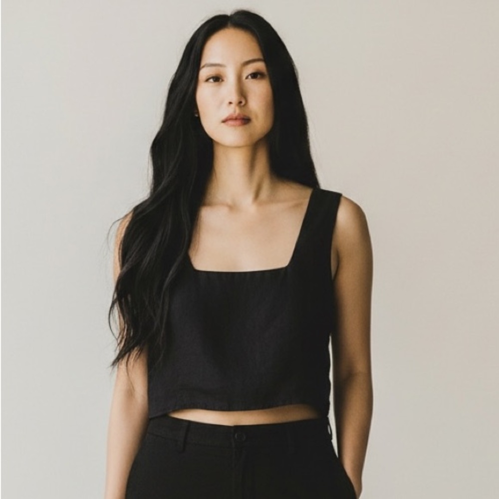 Black Linen Crop Top | Square Neck | Minimalist Summer Essential